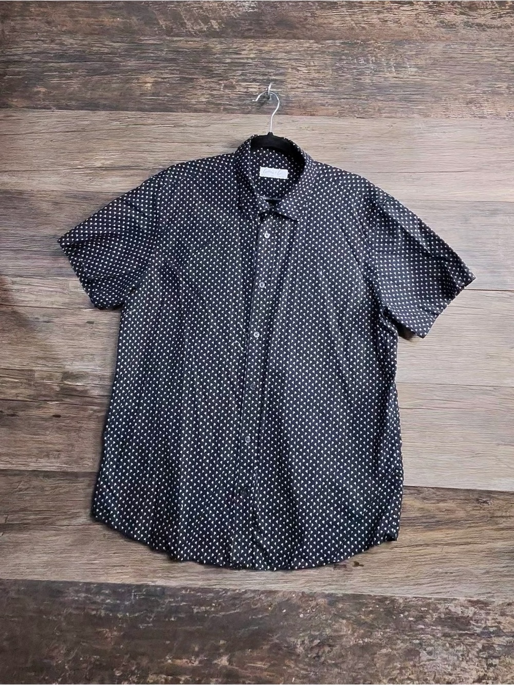 Cotton & Co Black Short-Sleeve Button-Down with White Micro Dot Print